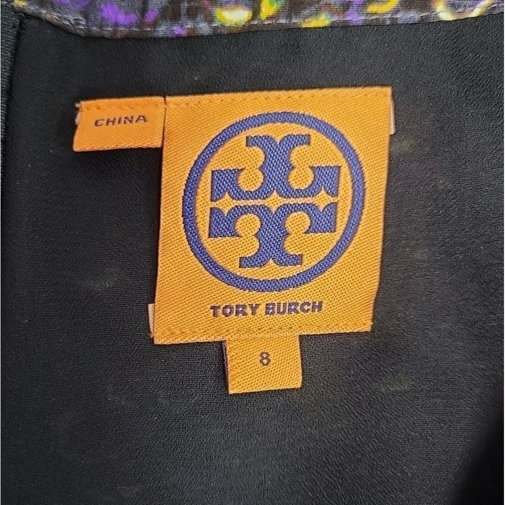 Tory Burch Silk Tiered‎ Ruffle Mini Skirt Abstract Print Purple Yellow Size 8
